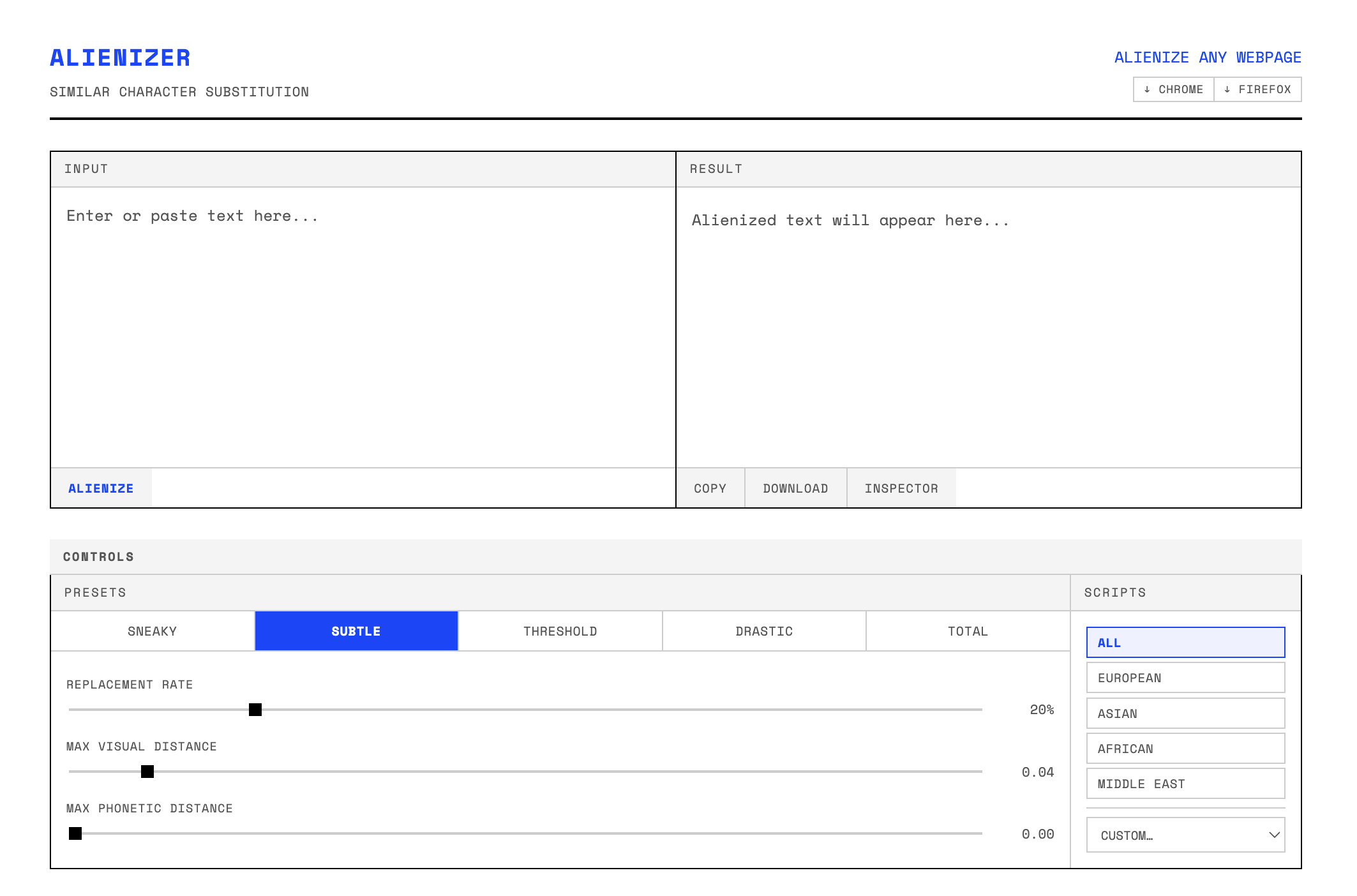 Screenshot Alienizer Webpage